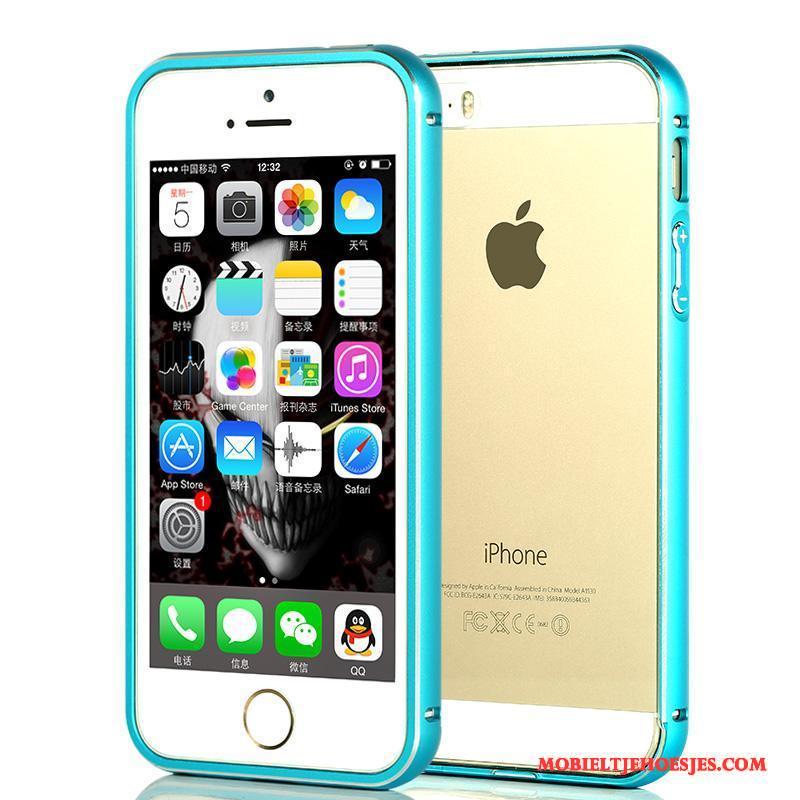 iPhone 5/5s Hoesje Blauw Eenvoudige Metaal Dun Doorzichtig All Inclusive Achterklep