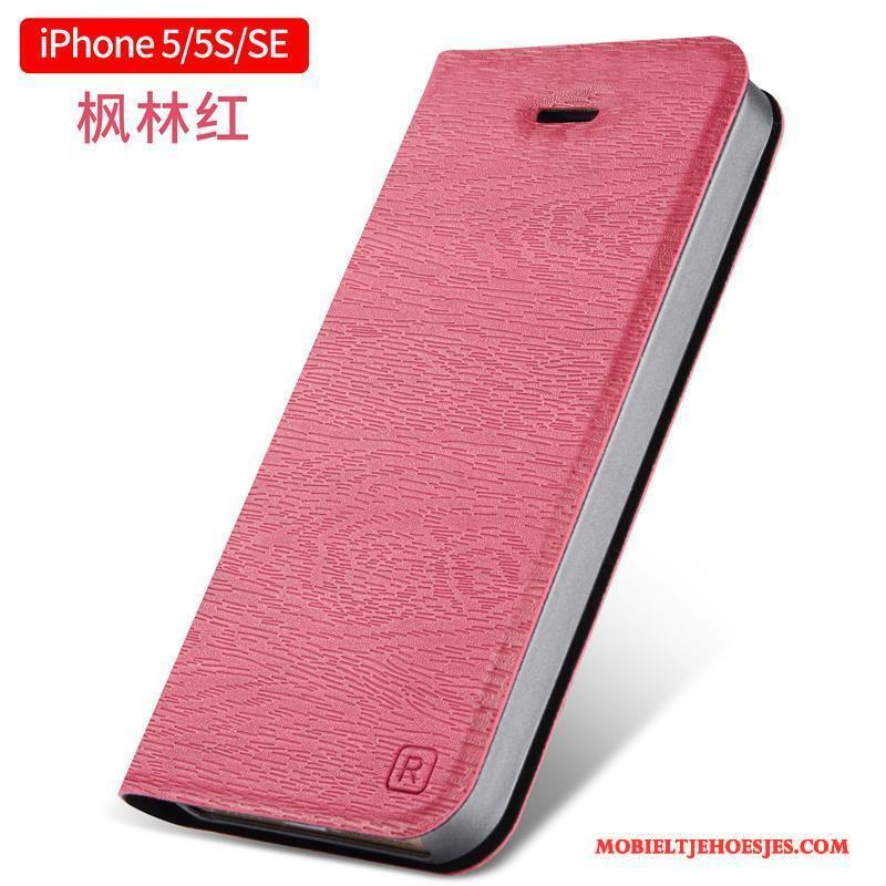 iPhone 5/5s Hoesje Telefoon Anti-fall Bescherming Zwart All Inclusive Leren Etui Clamshell