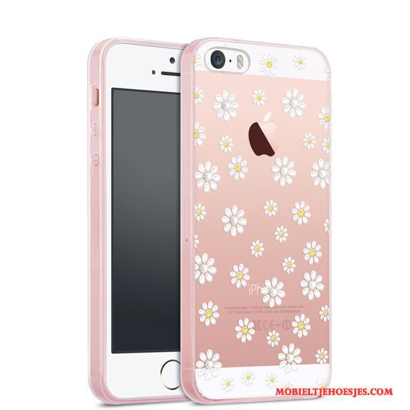 iPhone 5/5s Hoesje Telefoon Siliconen Zacht Bescherming Anti-fall Roze Met Strass