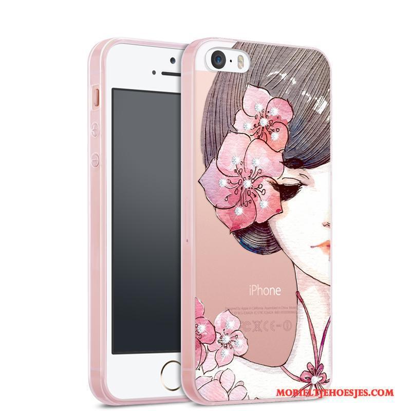 iPhone 5/5s Hoesje Telefoon Siliconen Zacht Bescherming Anti-fall Roze Met Strass