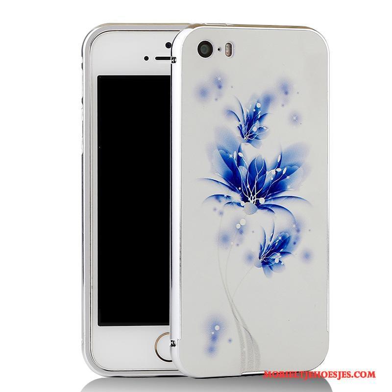 iPhone 5/5s Metaal Hoesje Blauw Omlijsting Telefoon Spotprent Mobiele Telefoon