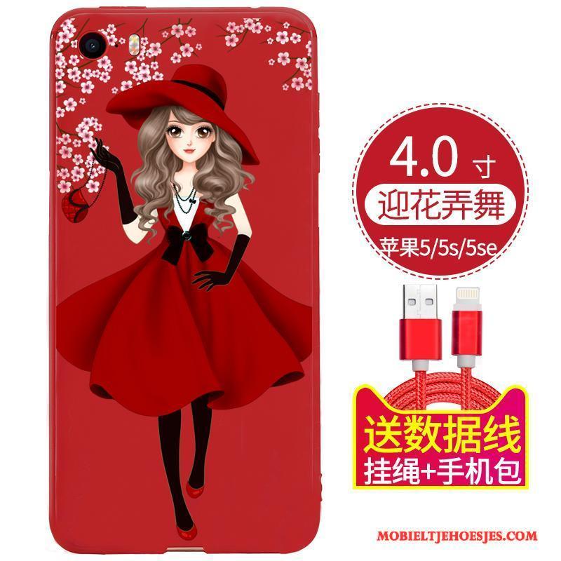 iPhone 5/5s Rood Bescherming Zwart Zacht Hoesje Telefoon Anti-fall Hanger