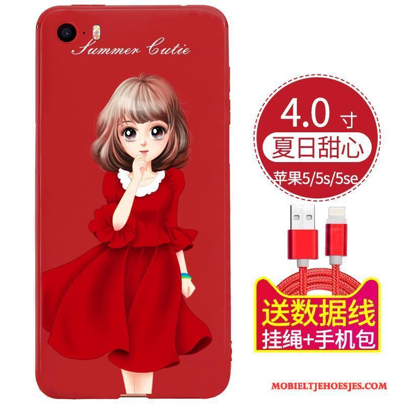 iPhone 5/5s Rood Bescherming Zwart Zacht Hoesje Telefoon Anti-fall Hanger