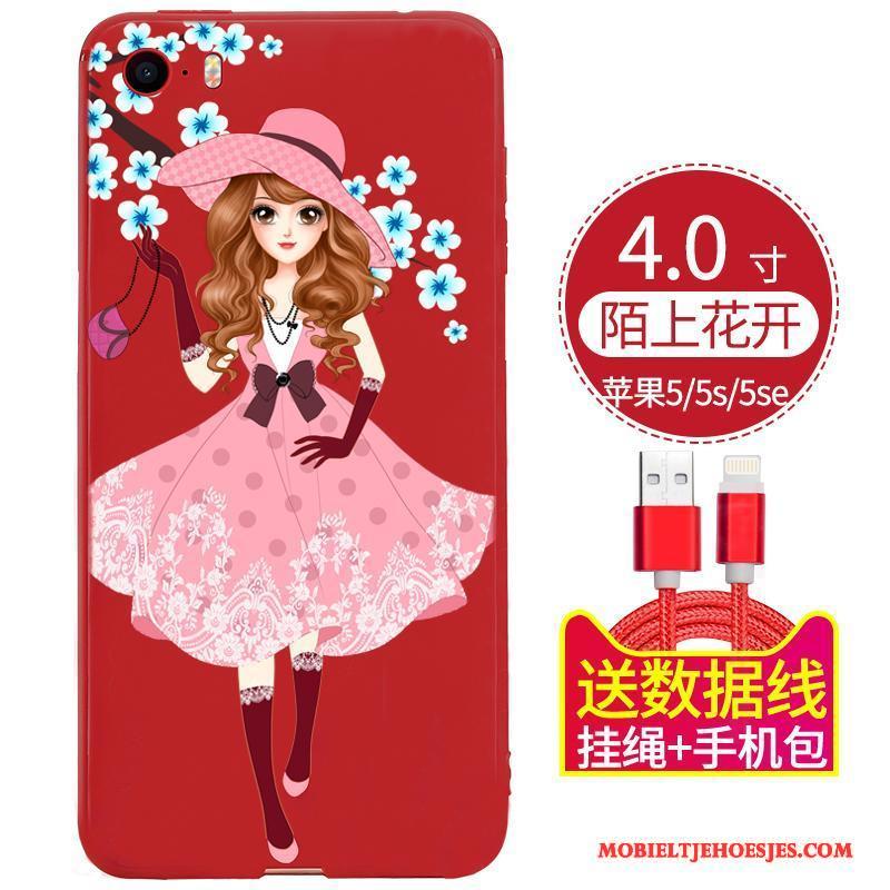 iPhone 5/5s Rood Bescherming Zwart Zacht Hoesje Telefoon Anti-fall Hanger