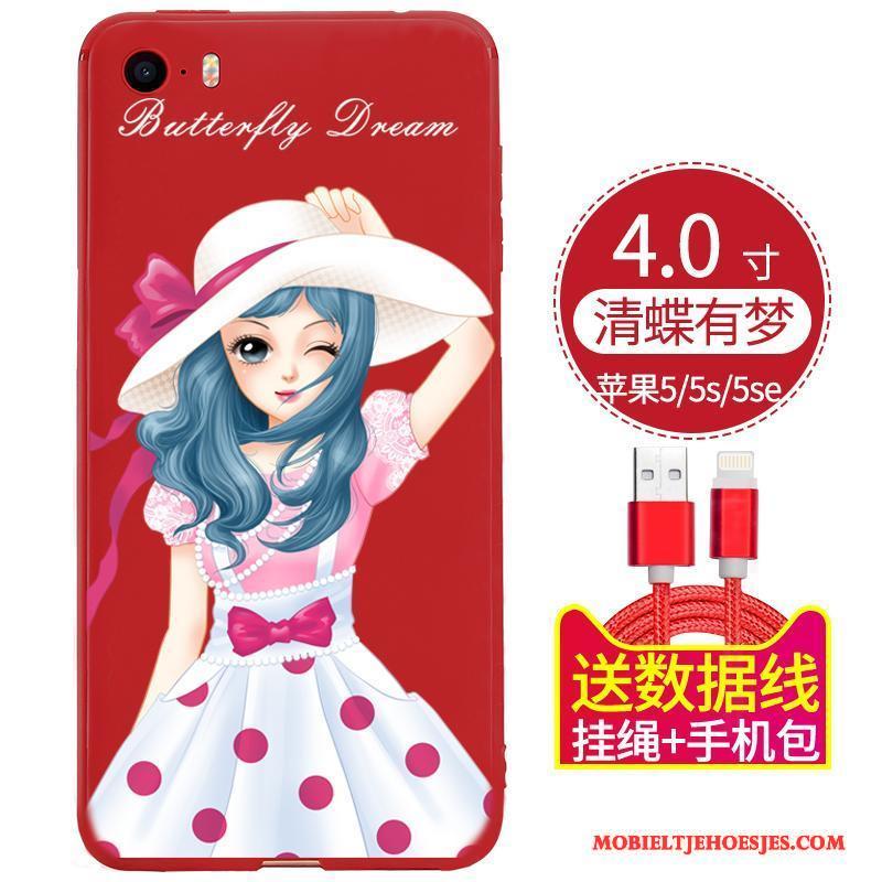 iPhone 5/5s Rood Bescherming Zwart Zacht Hoesje Telefoon Anti-fall Hanger
