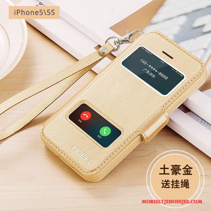 iPhone 5/5s Siliconen Hoesje Telefoon Folio Hanger All Inclusive Anti-fall Leren Etui