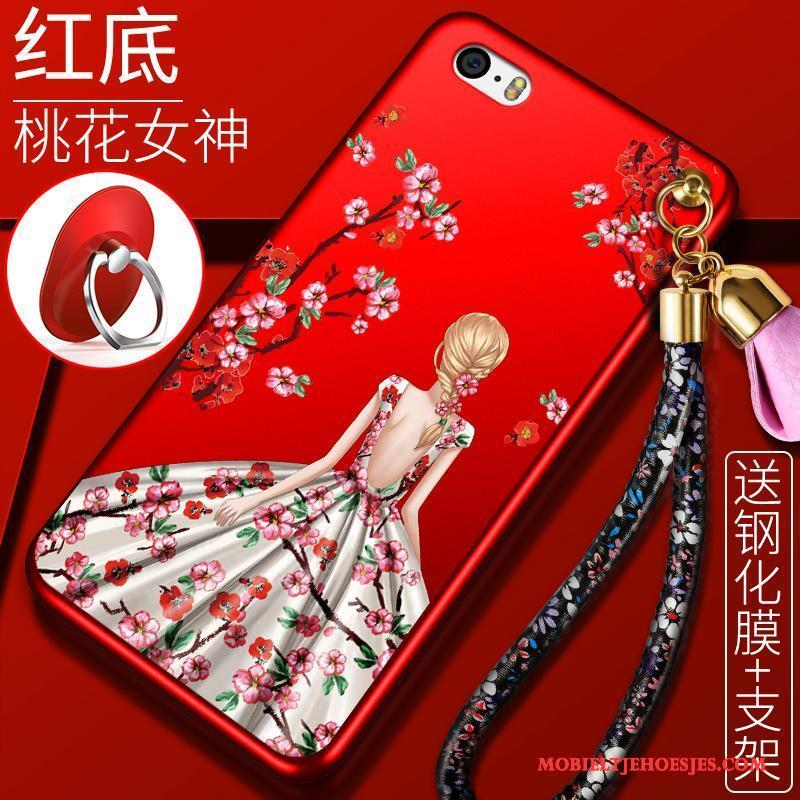 iPhone 5/5s Siliconen Rood Trend Schrobben Anti-fall Hoesje Telefoon Hanger