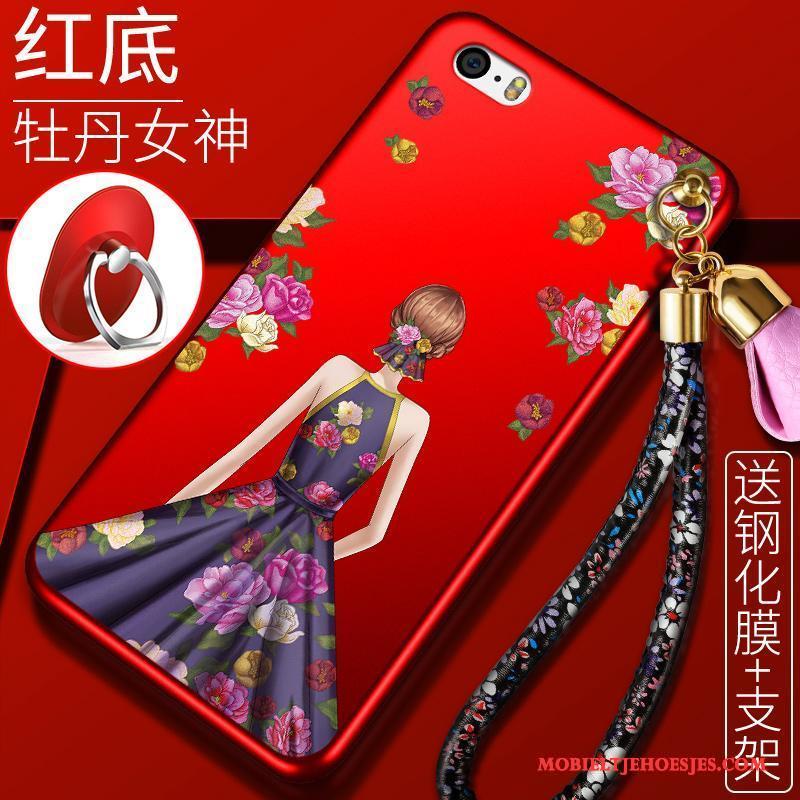 iPhone 5/5s Siliconen Rood Trend Schrobben Anti-fall Hoesje Telefoon Hanger