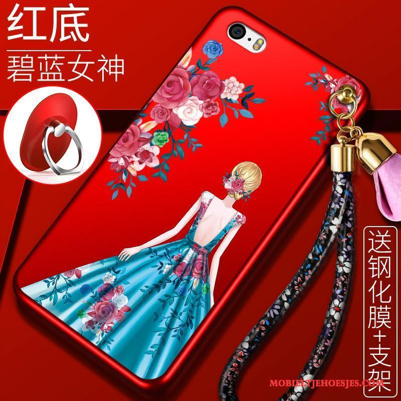 iPhone 5/5s Siliconen Rood Trend Schrobben Anti-fall Hoesje Telefoon Hanger