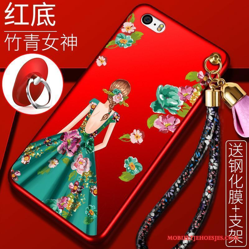 iPhone 5/5s Siliconen Rood Trend Schrobben Anti-fall Hoesje Telefoon Hanger