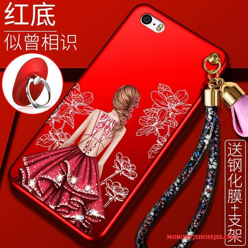 iPhone 5/5s Siliconen Rood Trend Schrobben Anti-fall Hoesje Telefoon Hanger