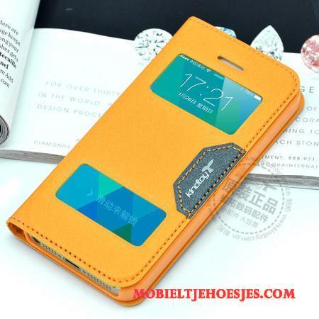 iPhone 5c Bescherming Hoesje Telefoon Geel Leren Etui Folio