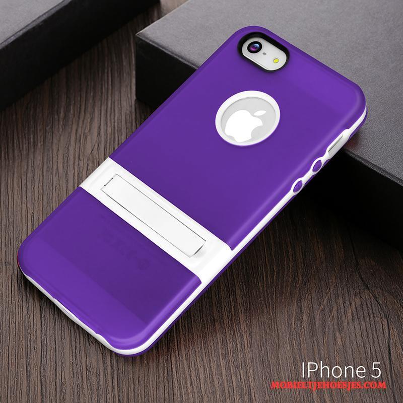 iPhone 5c Ondersteuning Purper Hoes Siliconen Hoesje Telefoon Schrobben Mobiele Telefoon