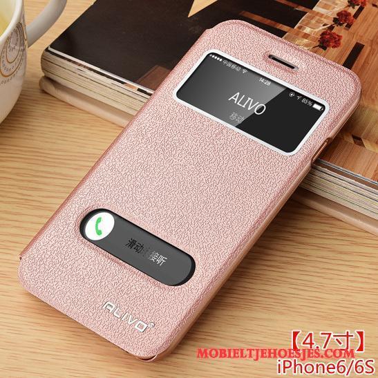 iPhone 6/6s Clamshell Leren Etui Bescherming Hoesje Telefoon Anti-fall Rose Goud