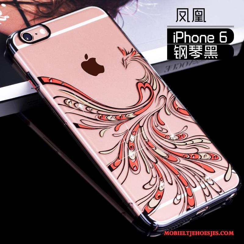 iPhone 6/6s Doorzichtig Rose Goud Hoesje Telefoon Anti-fall Luxe Rood Met Strass