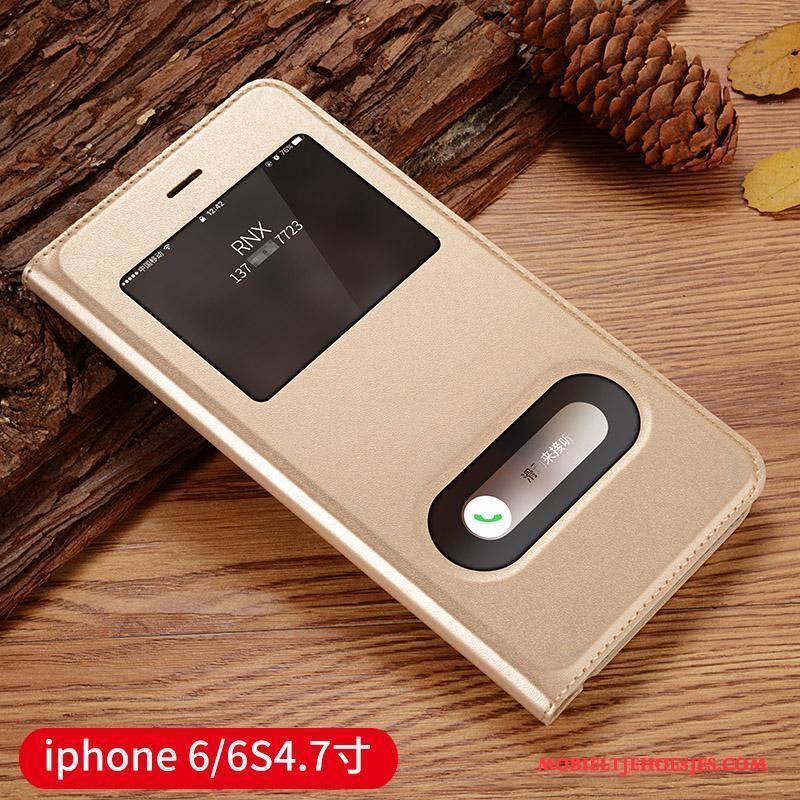 iPhone 6/6s Goud Hoes Hoesje Telefoon Bescherming Anti-fall Clamshell Leren Etui