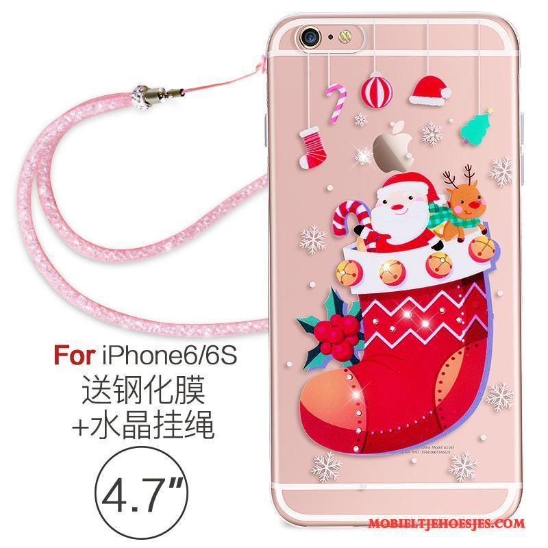 iPhone 6/6s Hoesje Zacht Met Strass Doorzichtig Elegante Hanger Hoes Rood