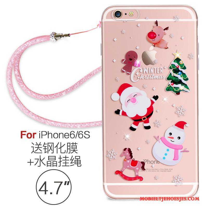 iPhone 6/6s Hoesje Zacht Met Strass Doorzichtig Elegante Hanger Hoes Rood