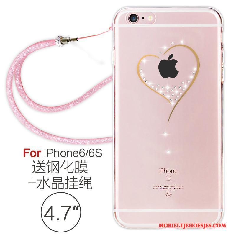 iPhone 6/6s Hoesje Zacht Met Strass Doorzichtig Elegante Hanger Hoes Rood