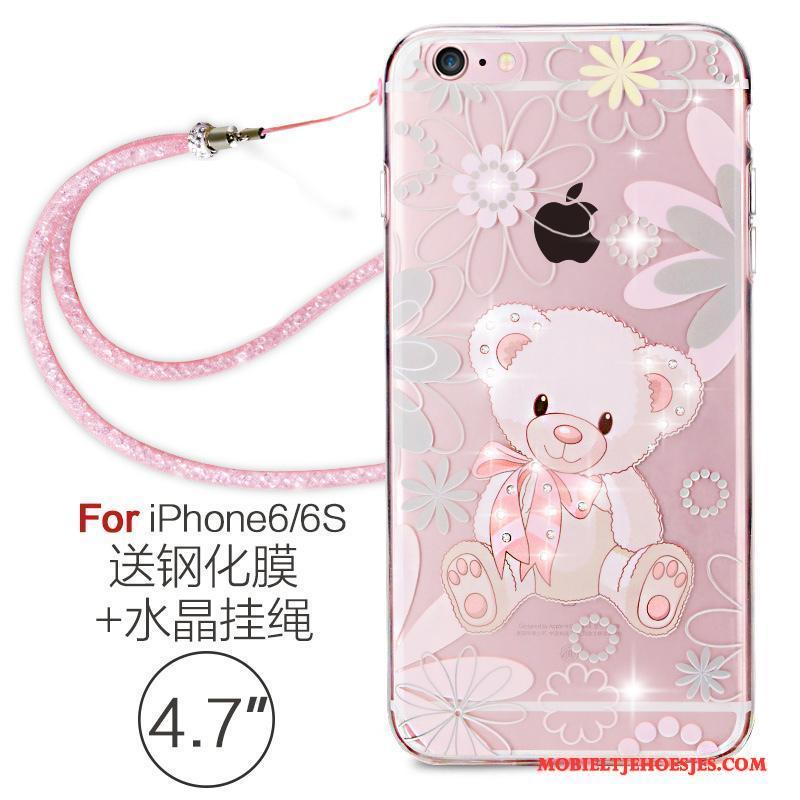 iPhone 6/6s Hoesje Zacht Met Strass Doorzichtig Elegante Hanger Hoes Rood