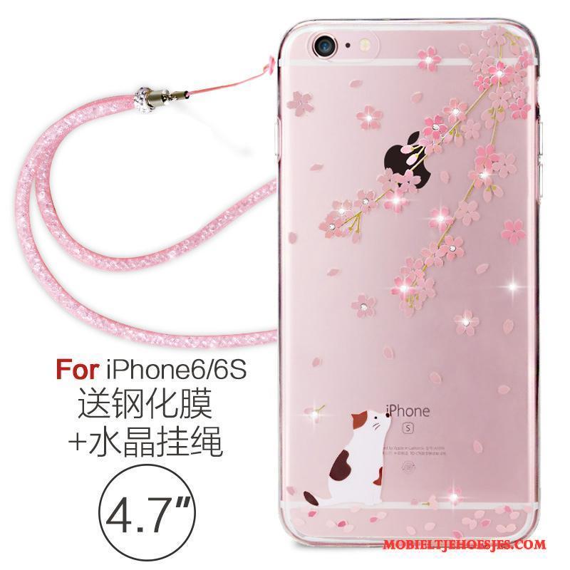 iPhone 6/6s Hoesje Zacht Met Strass Doorzichtig Elegante Hanger Hoes Rood