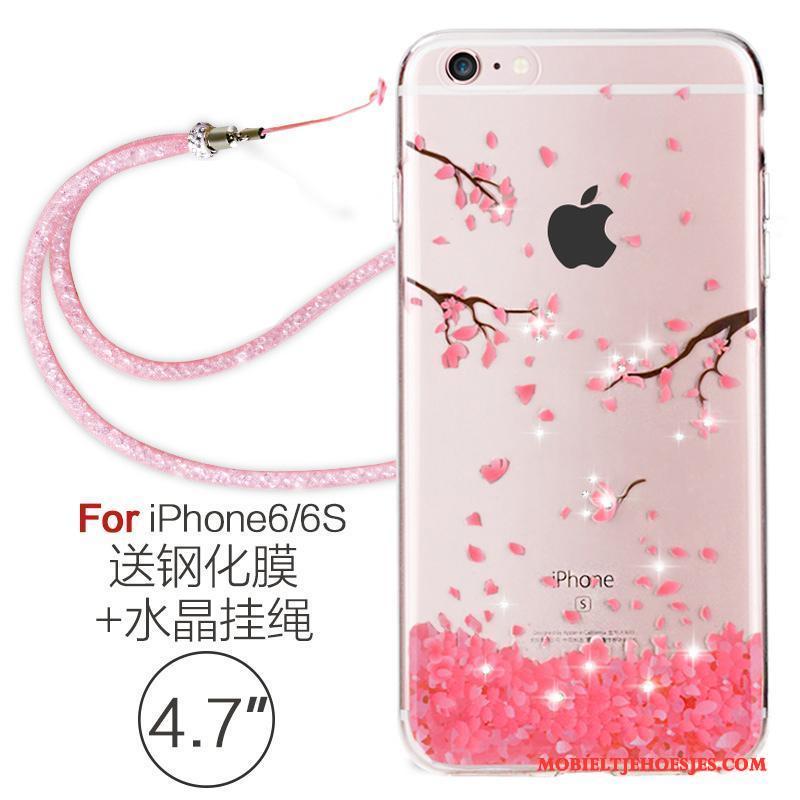 iPhone 6/6s Hoesje Zacht Met Strass Doorzichtig Elegante Hanger Hoes Rood