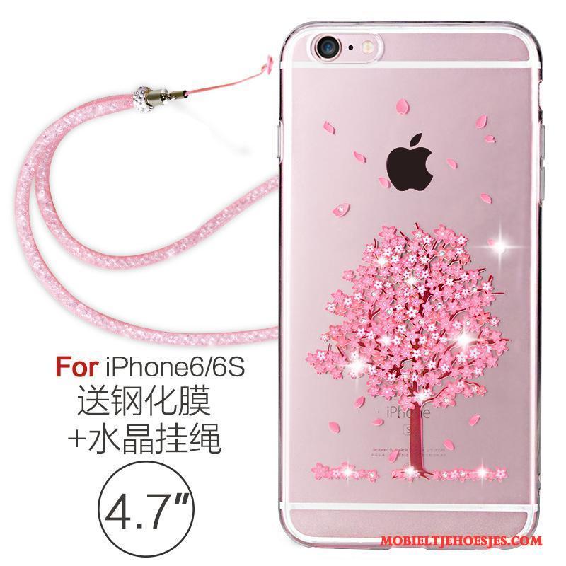 iPhone 6/6s Hoesje Zacht Met Strass Doorzichtig Elegante Hanger Hoes Rood