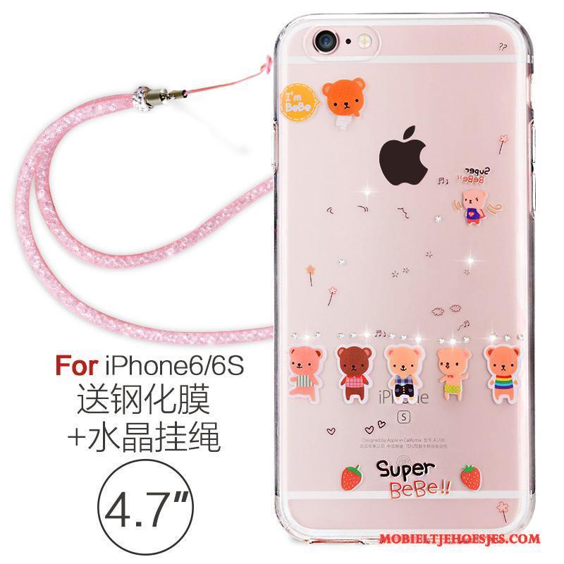 iPhone 6/6s Hoesje Zacht Met Strass Doorzichtig Elegante Hanger Hoes Rood