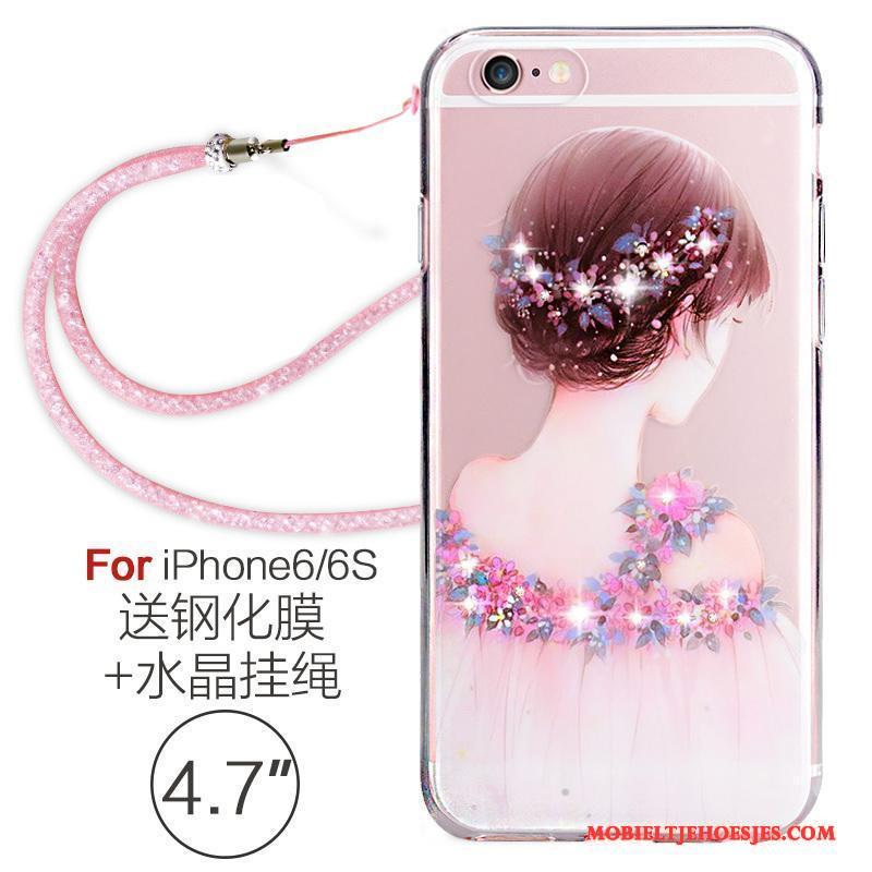 iPhone 6/6s Hoesje Zacht Met Strass Doorzichtig Elegante Hanger Hoes Rood