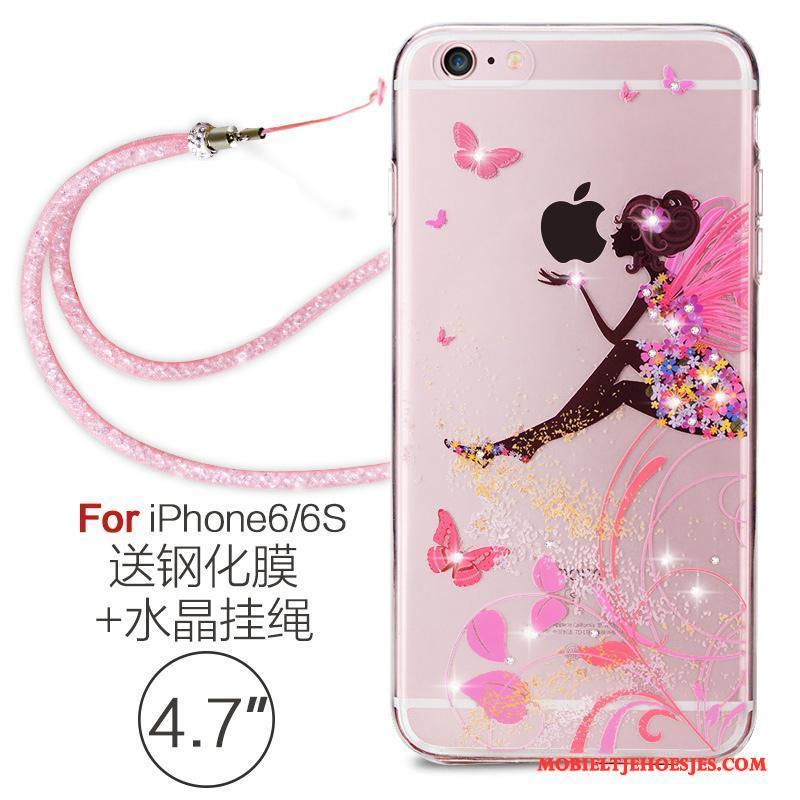 iPhone 6/6s Hoesje Zacht Met Strass Doorzichtig Elegante Hanger Hoes Rood