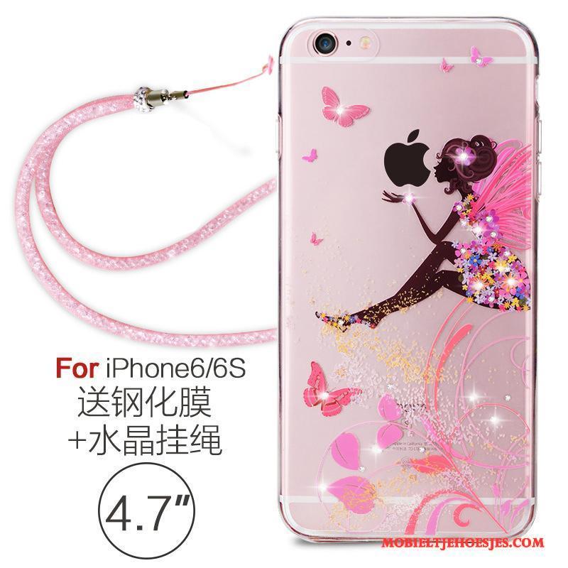 iPhone 6/6s Hoesje Zacht Met Strass Doorzichtig Elegante Hanger Hoes Rood