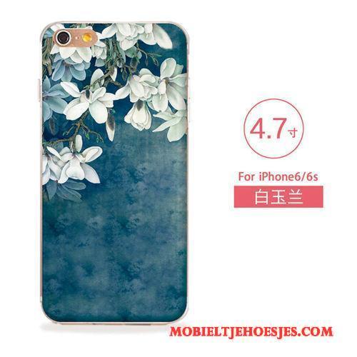 iPhone 6/6s Kunst Reliëf Nieuw Siliconen Hoesje Zacht Bloemen