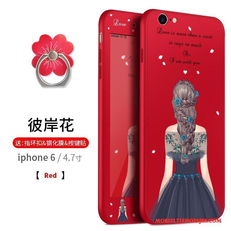 iPhone 6/6s Plus All Inclusive Zacht Siliconen Hoesje Telefoon Anti-fall Rood Hanger