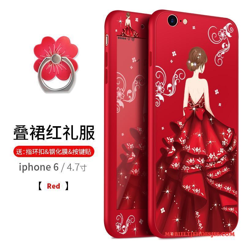 iPhone 6/6s Plus All Inclusive Zacht Siliconen Hoesje Telefoon Anti-fall Rood Hanger