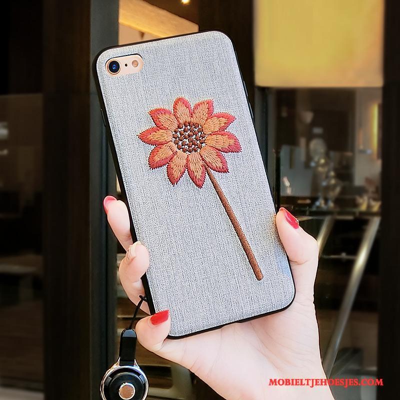 iPhone 6/6s Plus Anti-fall Hoes Net Red Trendy Merk Diepe Kleur Borduurwerk Hoesje Telefoon