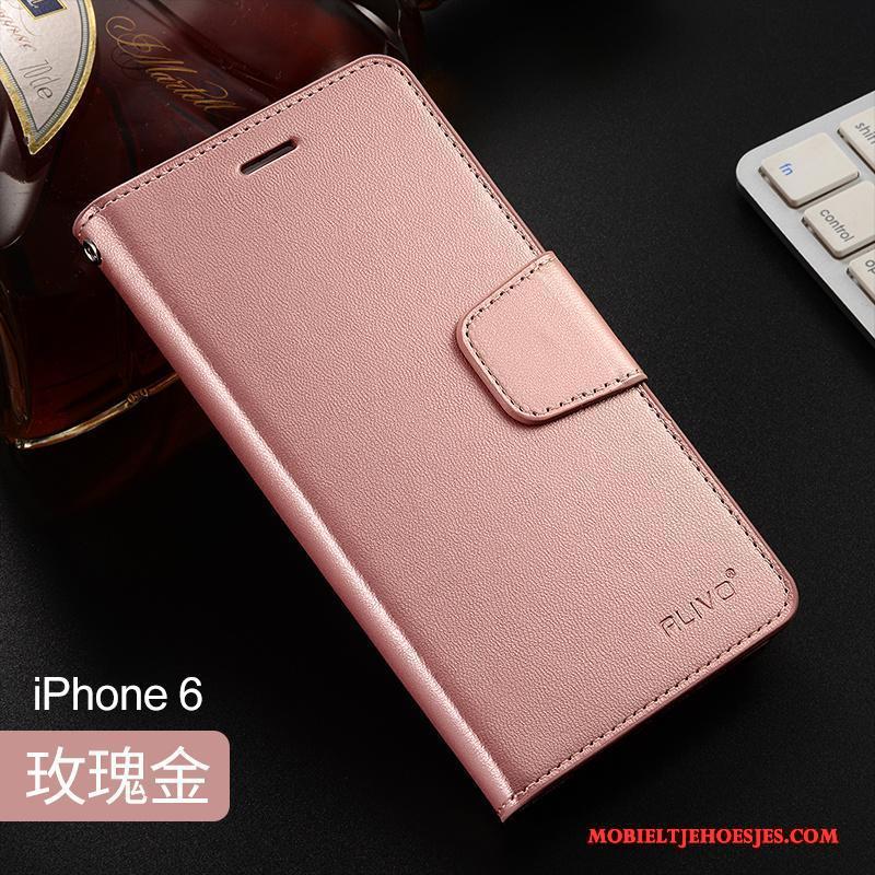 iPhone 6/6s Plus Bescherming Hoesje Telefoon Clamshell Zacht Rose Goud Siliconen Leren Etui