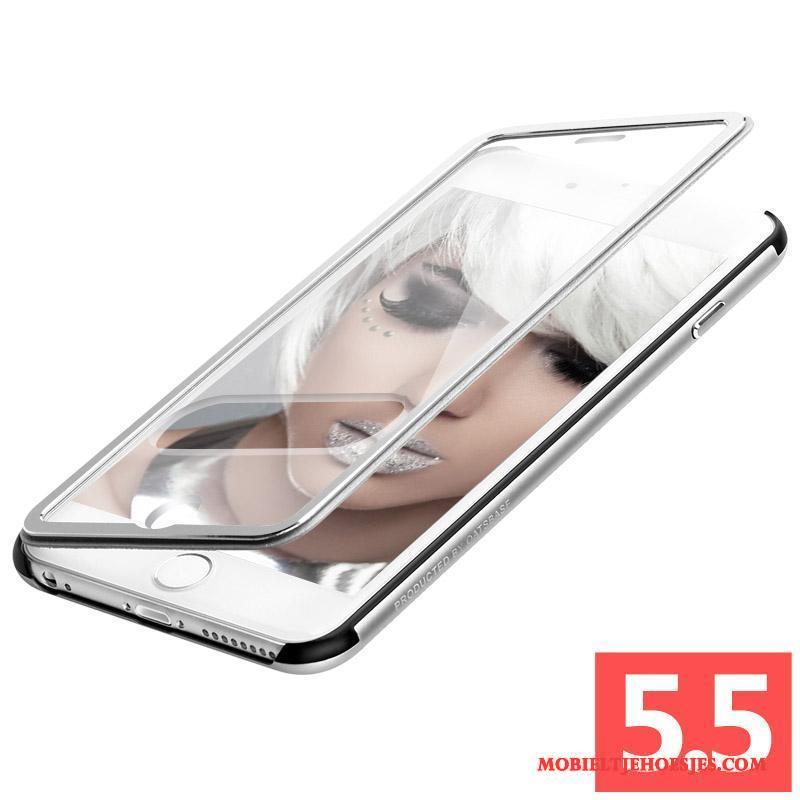 iPhone 6/6s Plus Bescherming Hoesje Windows Roze Metaal Anti-fall Leren Etui