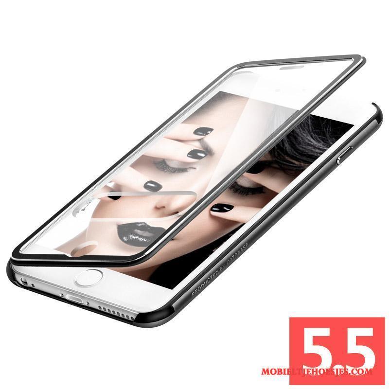 iPhone 6/6s Plus Bescherming Hoesje Windows Roze Metaal Anti-fall Leren Etui