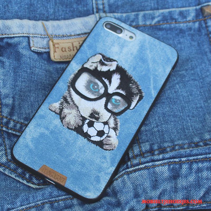 iPhone 6/6s Plus Blauw Hoesje Telefoon Siliconen Denim All Inclusive Hond Borduurwerk