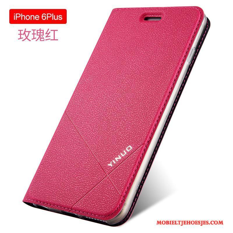 iPhone 6/6s Plus Hoes Hoesje Telefoon Siliconen Clamshell Leren Etui Zacht Zwart