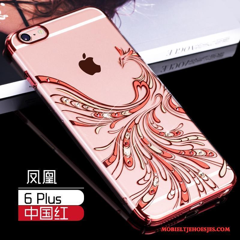 iPhone 6/6s Plus Hoesje All Inclusive Met Strass Rood Rose Goud Luxe Doorzichtig Hoes