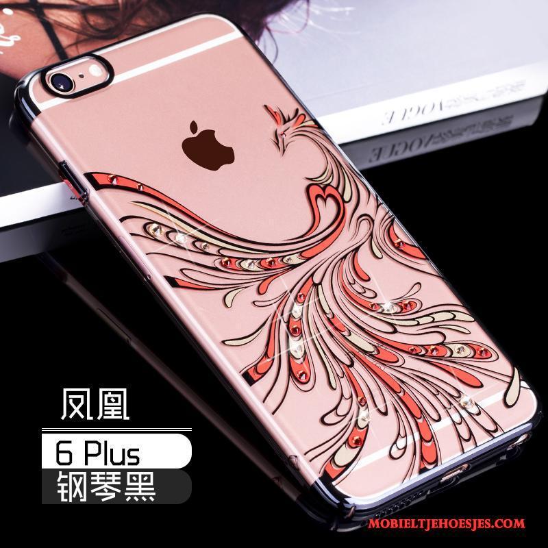 iPhone 6/6s Plus Hoesje All Inclusive Met Strass Rood Rose Goud Luxe Doorzichtig Hoes