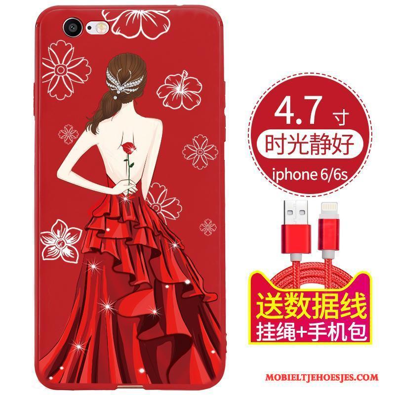 iPhone 6/6s Plus Hoesje Telefoon Anti-fall Zacht Zwart All Inclusive Rood Siliconen