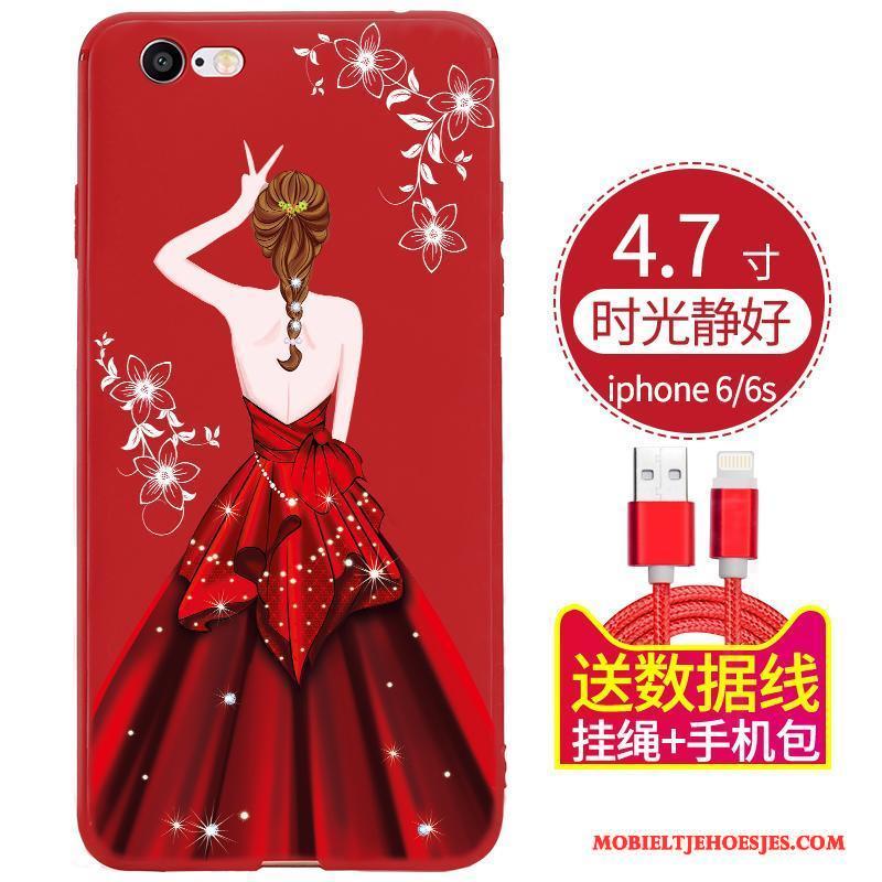 iPhone 6/6s Plus Hoesje Telefoon Anti-fall Zacht Zwart All Inclusive Rood Siliconen