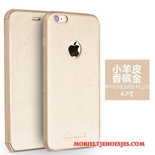 iPhone 6/6s Plus Hoesje Telefoon Echt Leer Rood Bescherming Folio Mobiele Telefoon Leren Etui
