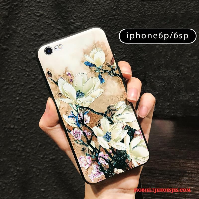 iPhone 6/6s Plus Hoesje Vintage Nieuw Rood Siliconen Hoes All Inclusive Bloemen