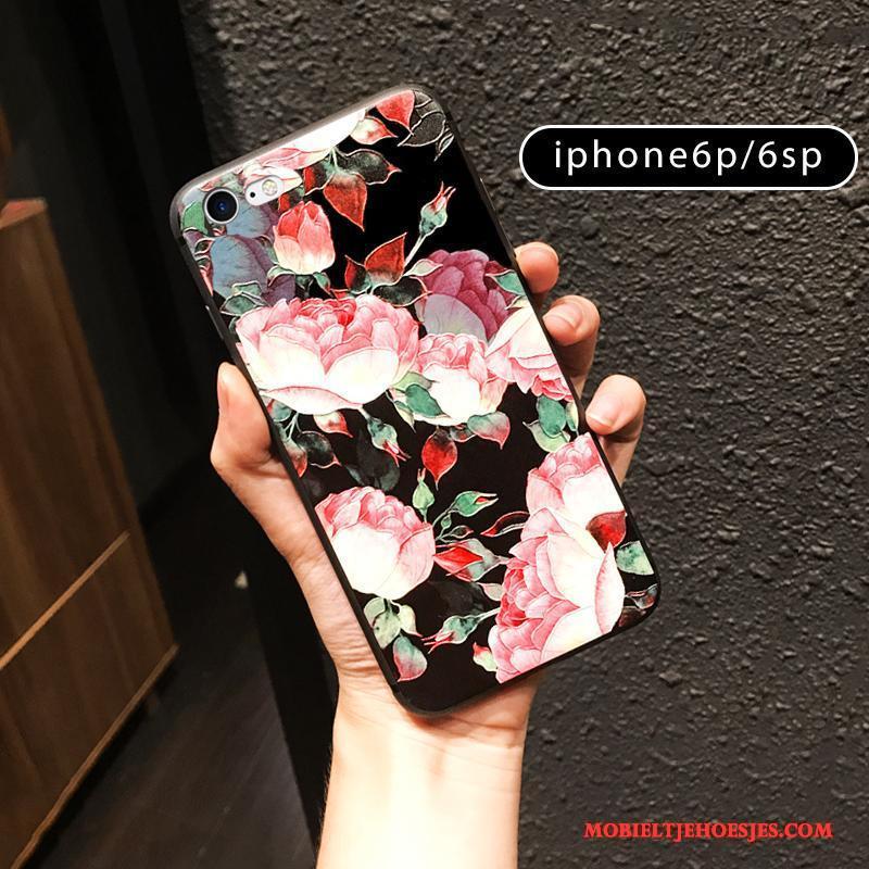 iPhone 6/6s Plus Hoesje Vintage Nieuw Rood Siliconen Hoes All Inclusive Bloemen