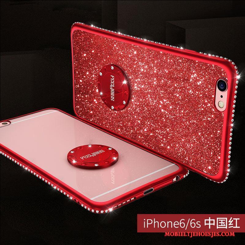 iPhone 6/6s Plus Met Strass Ring Anti-fall Hoesje Telefoon Rood Luxe Siliconen