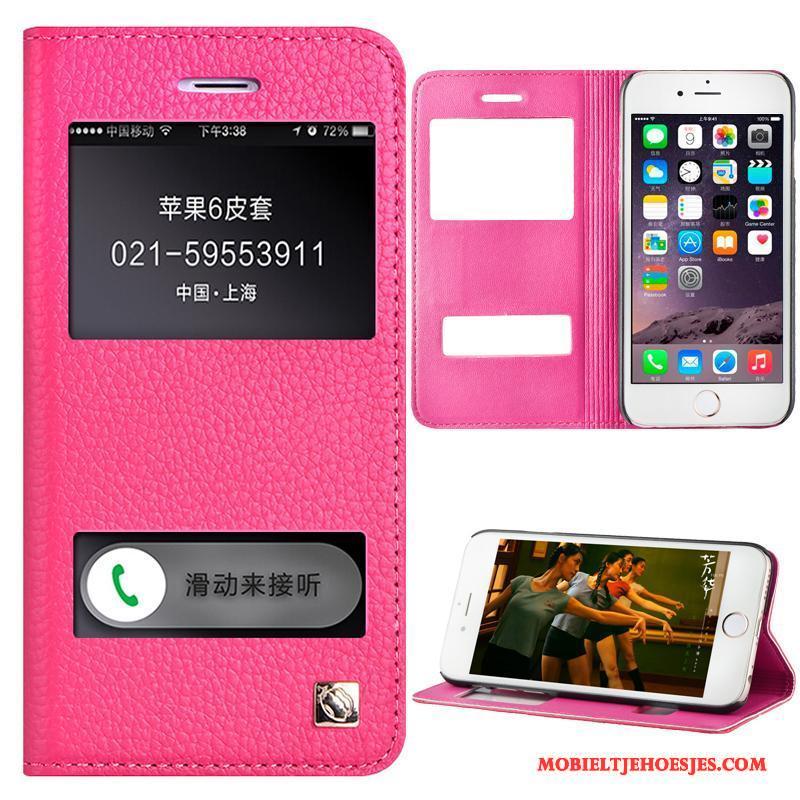 iPhone 6/6s Plus Mobiele Telefoon Hoesje Telefoon Folio Rood Zwart Leer Leren Etui