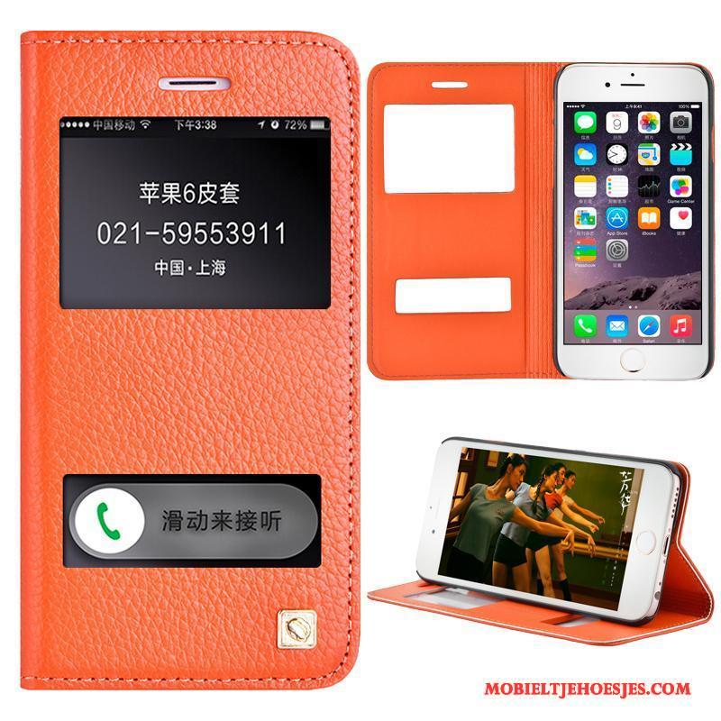 iPhone 6/6s Plus Mobiele Telefoon Hoesje Telefoon Folio Rood Zwart Leer Leren Etui